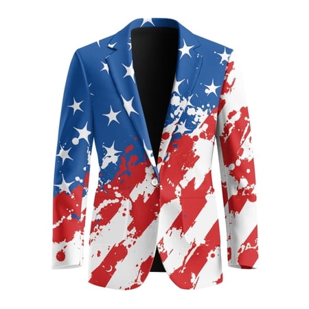 FUIALDOLG Distressed American Flag Sport Coat, Slim Fit Mens Casual Blazer Suit Jacket with Pocket Polyester Men's Blazer Casual Sport Coats Suit Jacket for Prom