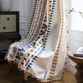 thumbnail image 1 of Cortinas de lino y algodón estampadas con bolas de pelo de colores, estilo bohemio, cortinas rústicas, 1 of 5