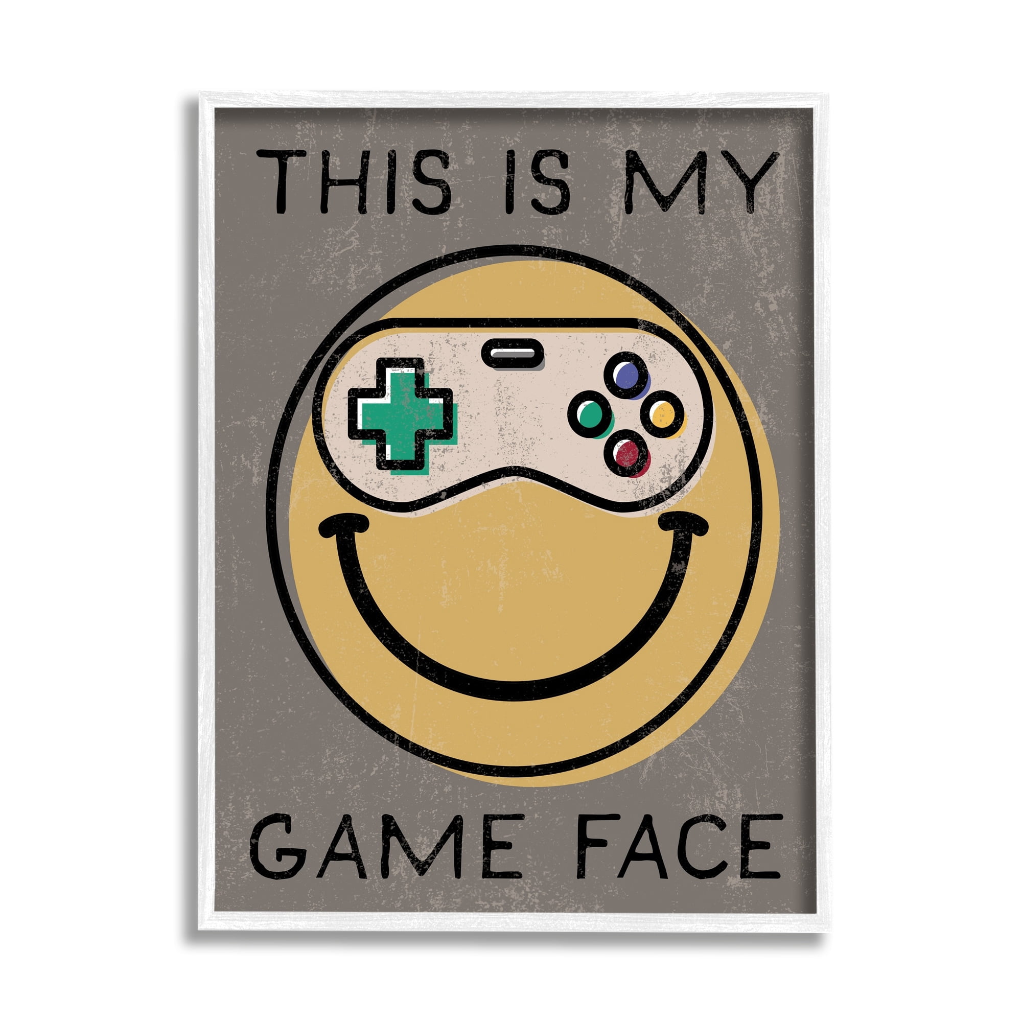 Stupell Industries My Game Face Phrase Yellow Smiley Retro Controller, 24 x 30, Design by Daphne Polselli