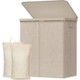 thumbnail image 1 of Cesto para Ropa Sucia de 140 l con 2 Seccis y Tapa, Cesto Grande para Ropa Sucia Doble con Bolsas Extraíbles, Cesto de Plástico Alto Dividido para Ropa Sucia para Dormitorio, Baño, Beige, 1 of 17