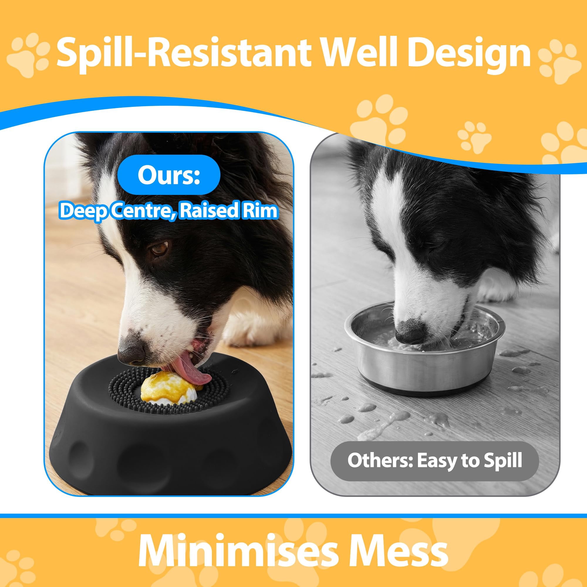 Slow Feeder Dog Licking Bowl with Rolling Ball, Interactie Lick Mat for Dogs and Cats, Slip Pet Bowl for Yogurt Bone Broth Liquid Treats, Mental Stimulation Toy for Large Medium Small Pets, Black