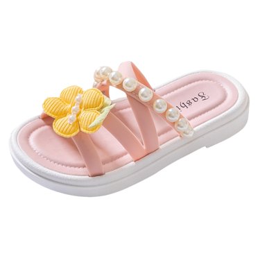 Kids Slippers Children Shoes Comfortable Soft Soled Slippers Fashionable Flower Pearl Beach Sandals and Slippers(Pink,Little Child 13)