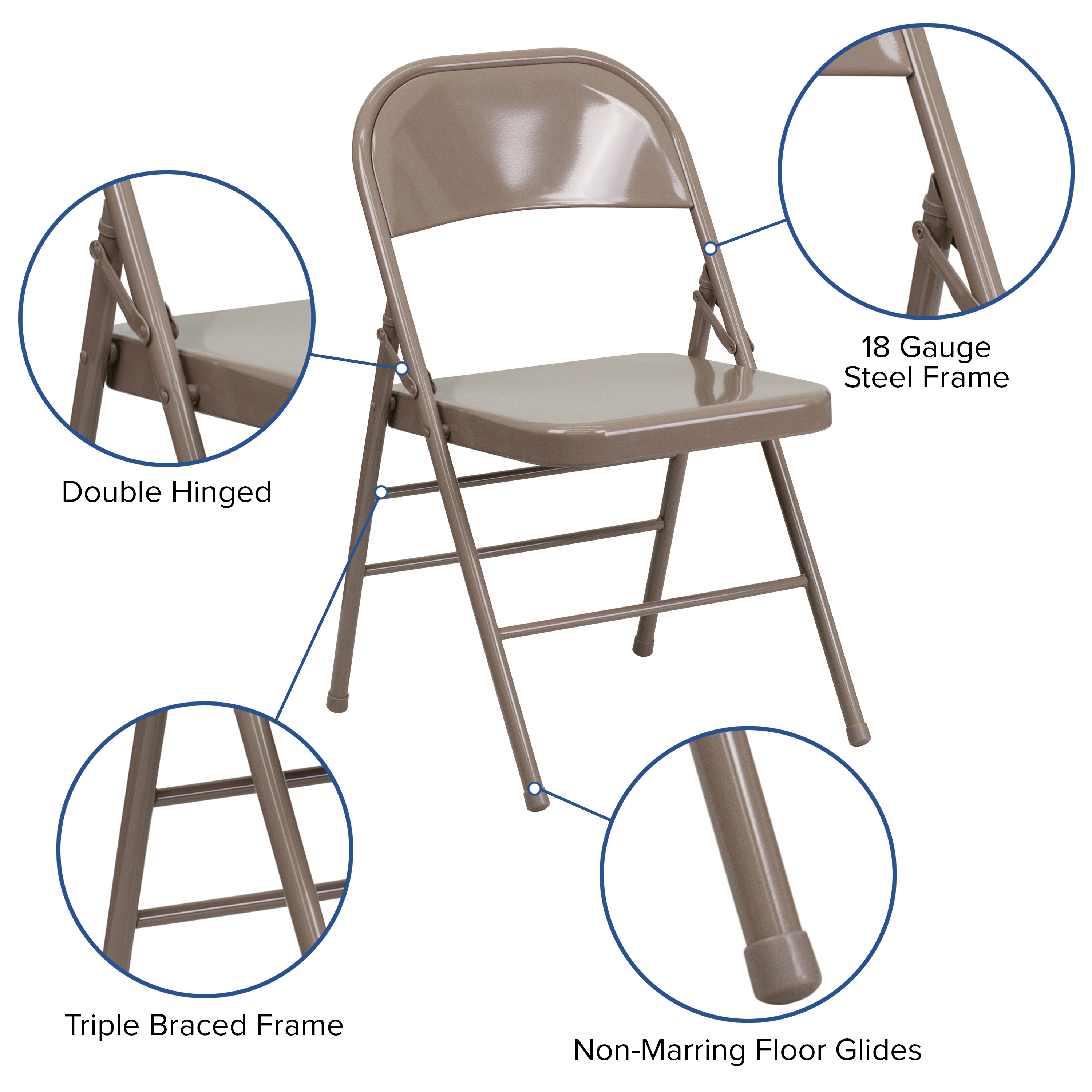 Flash Furniture HERCULES Series Triple Braced & Double Hinged Beige Metal Folding Chair - image 5 of 12