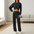 thumbnail image 5 of Womens Lounge Set Sevevn Women 2 Piece Outfits Sweatsuit Set Twist Front Cropped Sweatshirt Wide Leg Sweatpant Lounge Set Tracksuit, 5 of 7