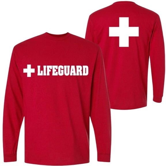 Lifeguard Long Sleeve T-Shirt Double Sided Printed Unisex Crewneck Duty Guard Pool Watch Shirt (Red, XX-Large)