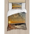 thumbnail image 3 of Space Duvet Cover Set, Solar Eclipse on Beach Ocean with Horizon Sun Moon Globe Gulls Flying View, Decorative 3 Piece Bedding Set with 2 Pillow Shams, Queen Size, Cream Orange, by Ambesonne, 3 of 3
