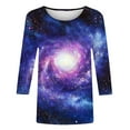 thumbnail image 4 of Olyvenn 3/4 Length Sleeve Womens Tops 2025 Tie Dye Print Vintage Tee Fashion Casual Plus Size Blouse Crewneck Loose Shirts Purple XL, 4 of 5