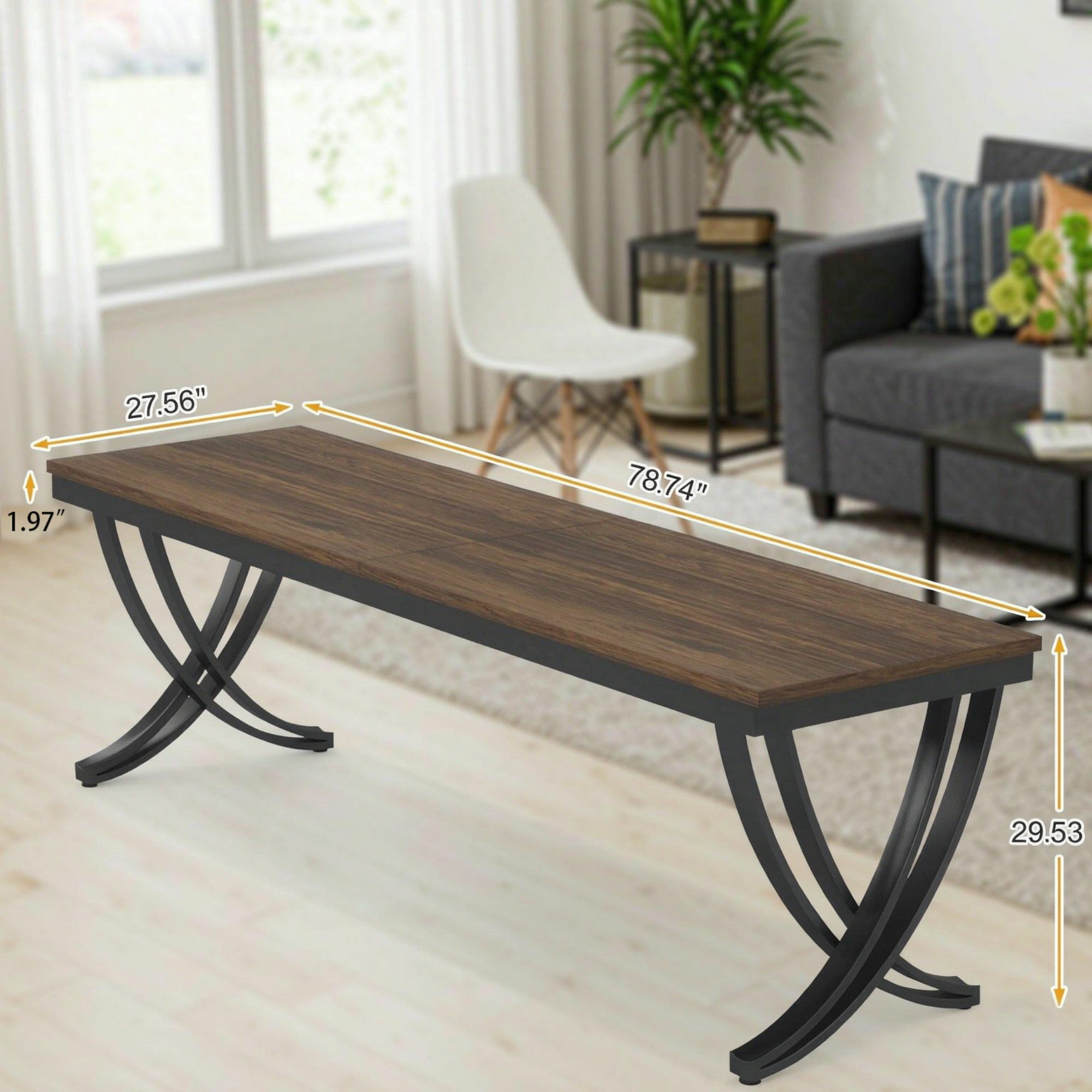 Astoutdoor Wooden Farmhouse Dining Table, 43.7 in Rectangular Table for 6-8 People
