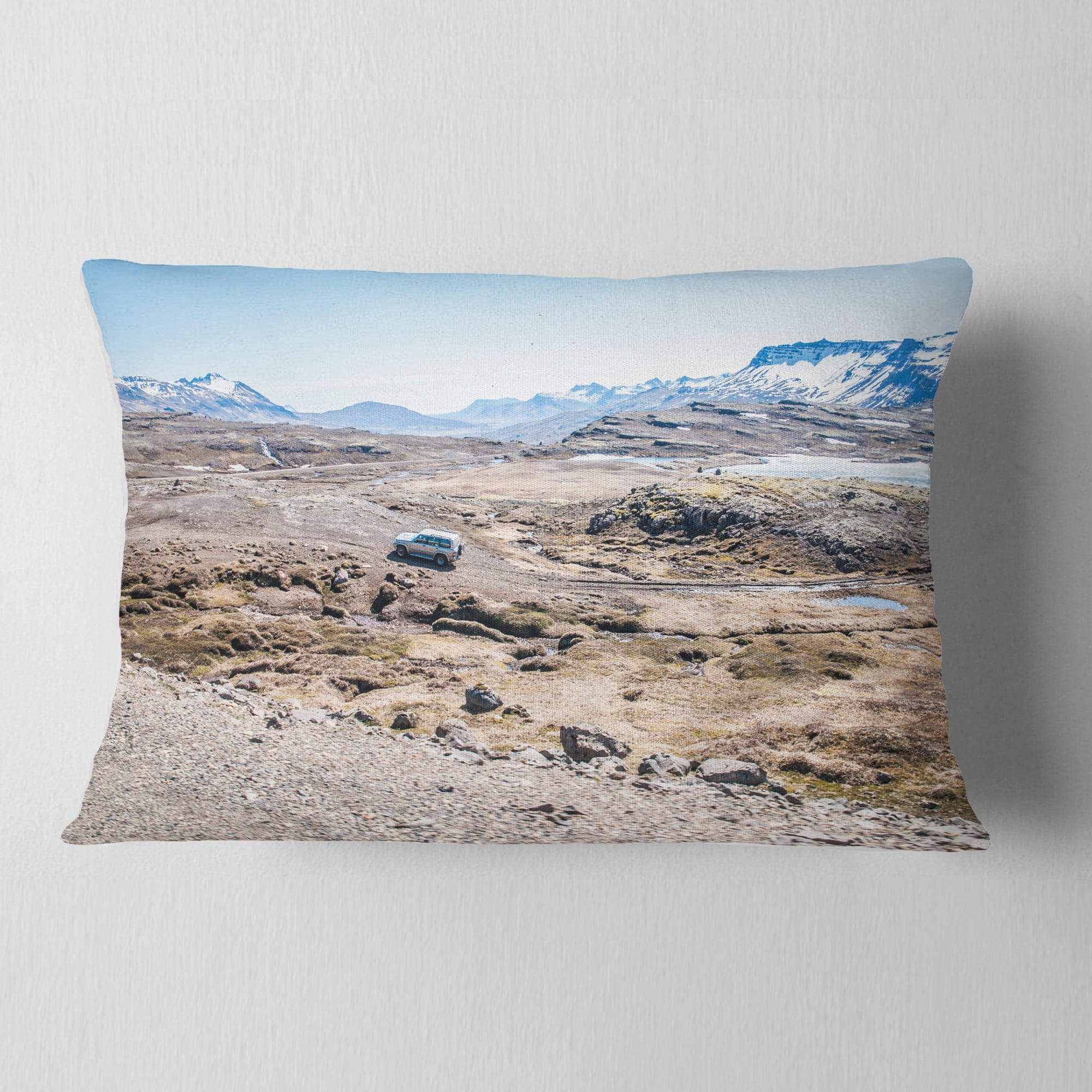 Designart Off road Iceland Mountains - Landscape Printed Throw Pillow - 12x20