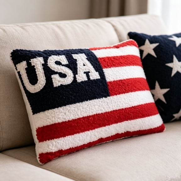 erdimoy 4th of July Patriotic Throw Pillow Set, 1 Pack Red White Blue Plush Pillows with "USA" Flag & Star Designs for Independence Day Decor