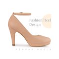 thumbnail image 2 of BLISSFUL STEP Women's Round Toe Ankle Strap Stiletto High Heels Pumps -PU Nude-PU 8.5, 2 of 5