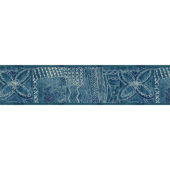 TRIMZ Shibori Indigo Graphic Wallpaper Border, Indigo and White, 15 ft L x 7 in W