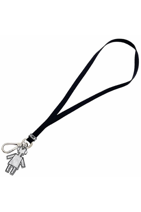 Pre-Owned Prada Robot Charm Neck Strap, Nylon Leather, Black Silver, Long Key Hook, ID TW-17151