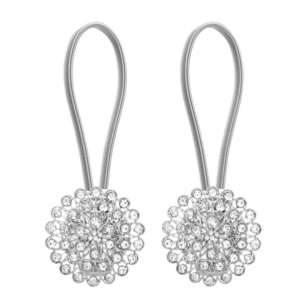 Lewondr 1 Pair Sparkling Crystal Curtain Drapery