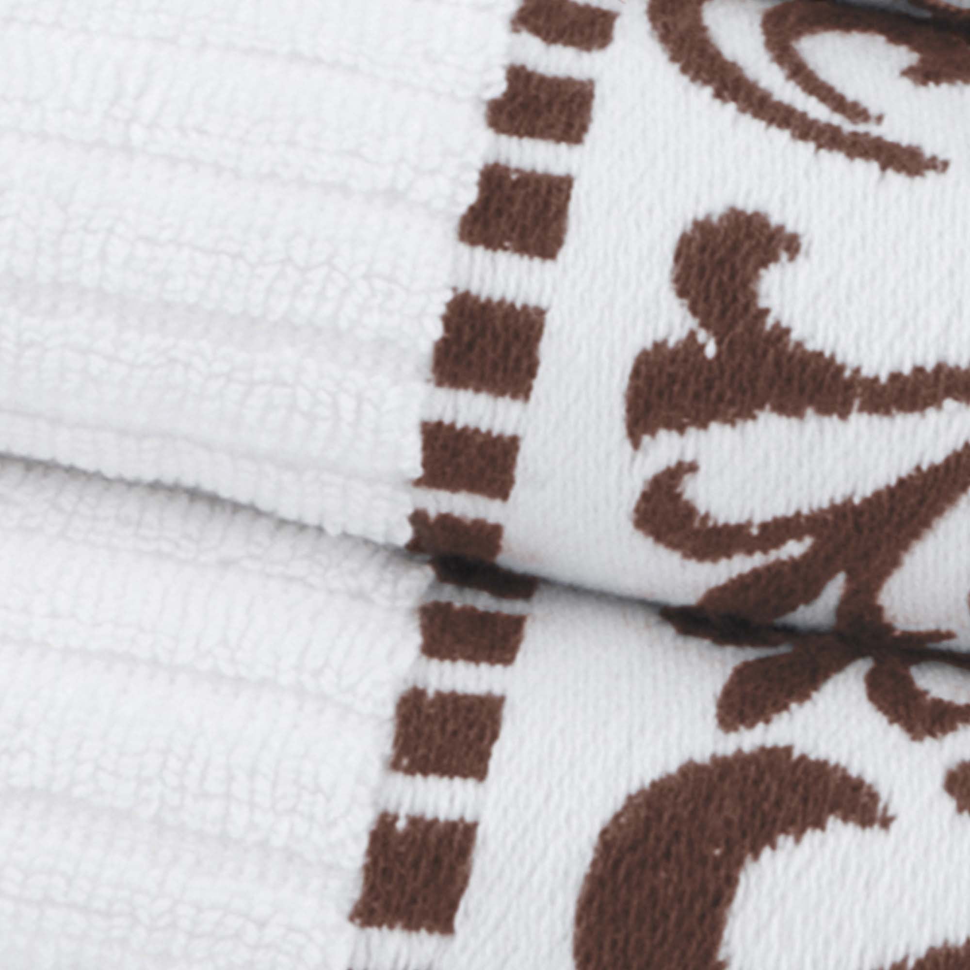 Superior Athens Cotton Greek Scroll Bath Towel Set of 4, Quick Dry Towels, White-Chocolate