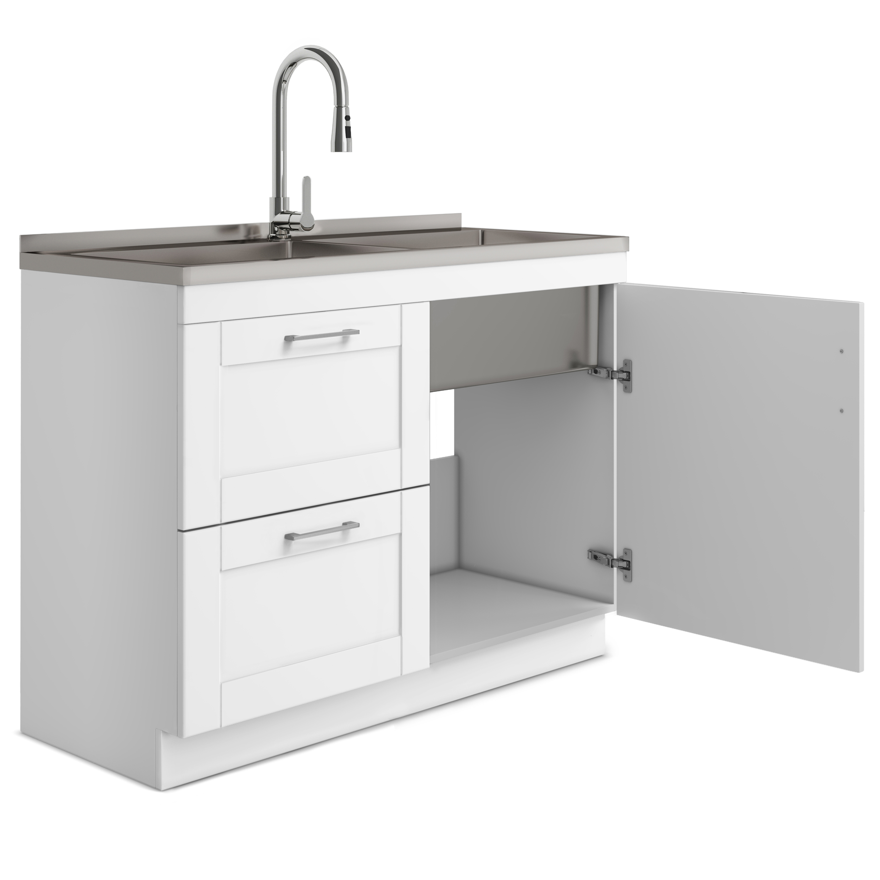 Simpli Home Modern Wide Shaker All-in-One 46-inch Utility Sink & Cabinet