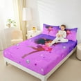 thumbnail image 2 of Manfei Kawaii Black Girl Twin Sheet Sets, Glitter Diamond Twin Fitted Sheet, Fuchsia Stars Moon Flat Sheet, Lightweight Room Decor, 3pcs, 2 of 6