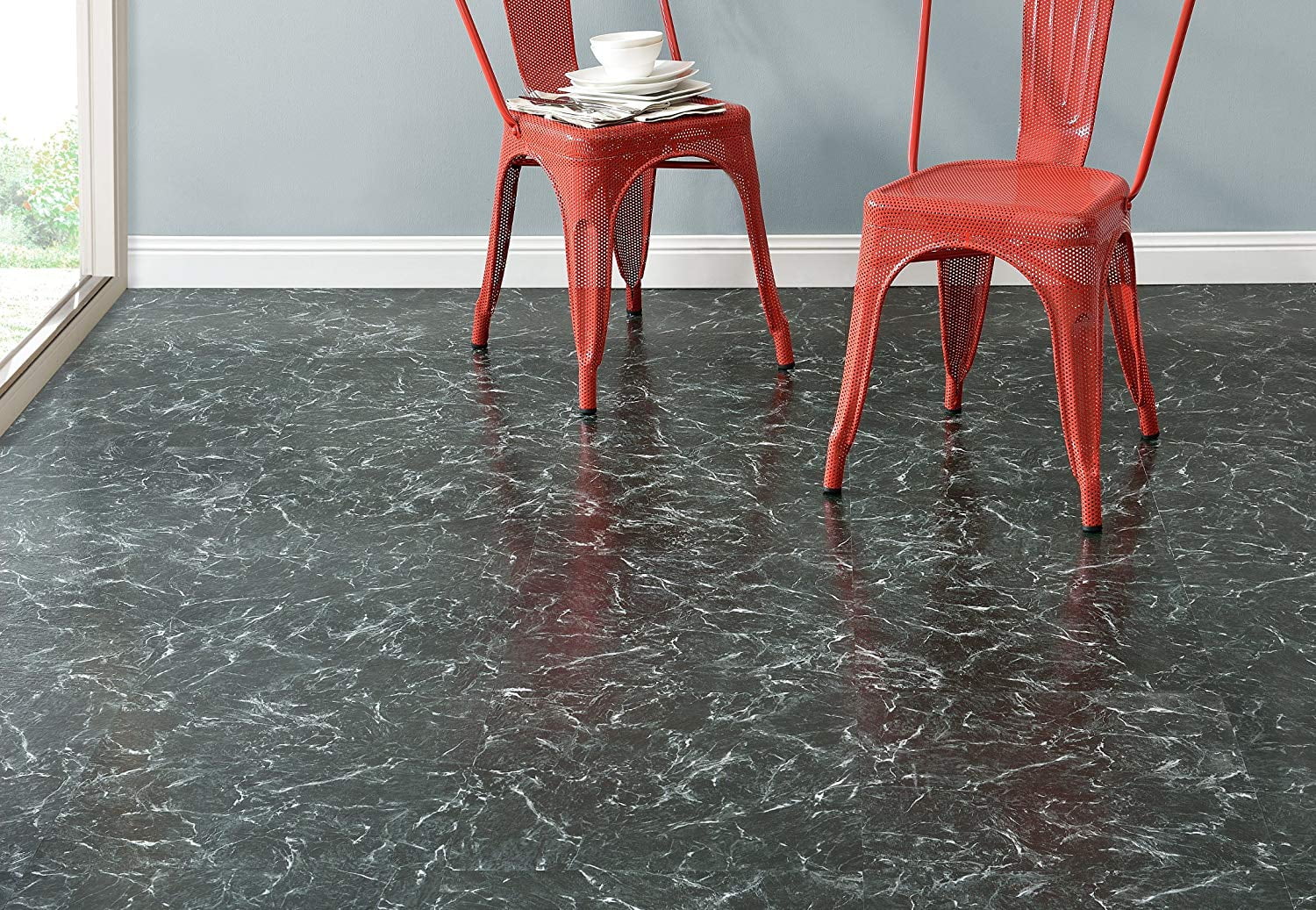 PowerSellerUSA Majestic 2mm 18"x18" Vinyl Tile, Verde Green Marble 1-Pack (10 Tiles) Self-Adhesive Peel & Stick Flooring, Waterproof Stone-Look for Kitchen Bathroom Basement
