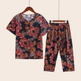 thumbnail image 3 of WREESH Womens Summer Pajama Sets Two Piece Cotton Linen Set Short Sleeve Round Neck Pajama Set Printed Tops Pants Set Wine, 3 of 3