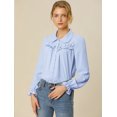 thumbnail image 3 of INSPIRE CHIC Blusa Camisa Tops Con Botones Manga Larga Pu?o Elástico Detalle De Volantes Para Mujeres Azul Claro M, 3 of 6