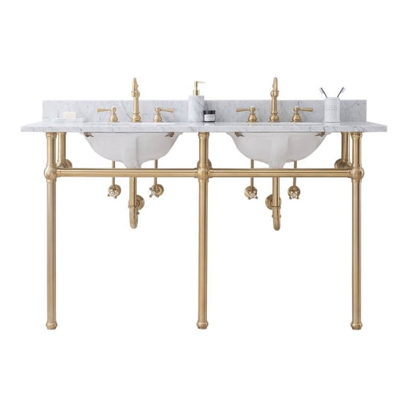 Water Creation Embassy 60" Double Brass Wash Stand in Satin Gold/White