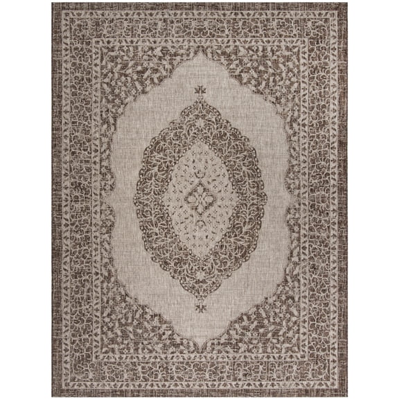 SAFAVIEH Courtyard Avi Traditional Indoor/Outdoor Area Rug, 8' x 11', Light Beige/Light Brown
