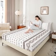 thumbnail image 4 of Homewish Retro Boho Geometric Bed Sheets,Vintage Bohemian Aztec King Sheets,White Brown Sheet Set For Adults,Luxury Bedroom Decor,4 Pieces, 4 of 7