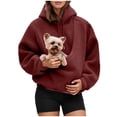thumbnail image 7 of enyan Women Pet Carrier Hoodies Cat Dog Pouch Holder Large Kangaroo Pocket Sweatshirt Warm Long Sleeve Pullover Tops Wine,XL, 7 of 7
