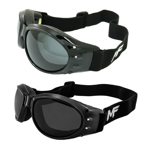 2 Pairs MotoFrames MF Vulcan Padded Motorcycle Goggles Black Frames, Polarized Smoke/Smoke Lenses