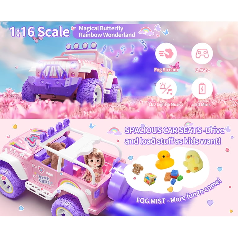 Deerc Pink RC Car with Fog Mist & LED Lights, 1:16 photo 8