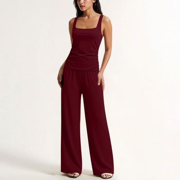 Ynynlocho Women's 2 Piece Lounge Sets Sleeveless Tank Tops Wide Leg Pants Sets Tracksuits Summer Matching Travel Outfit