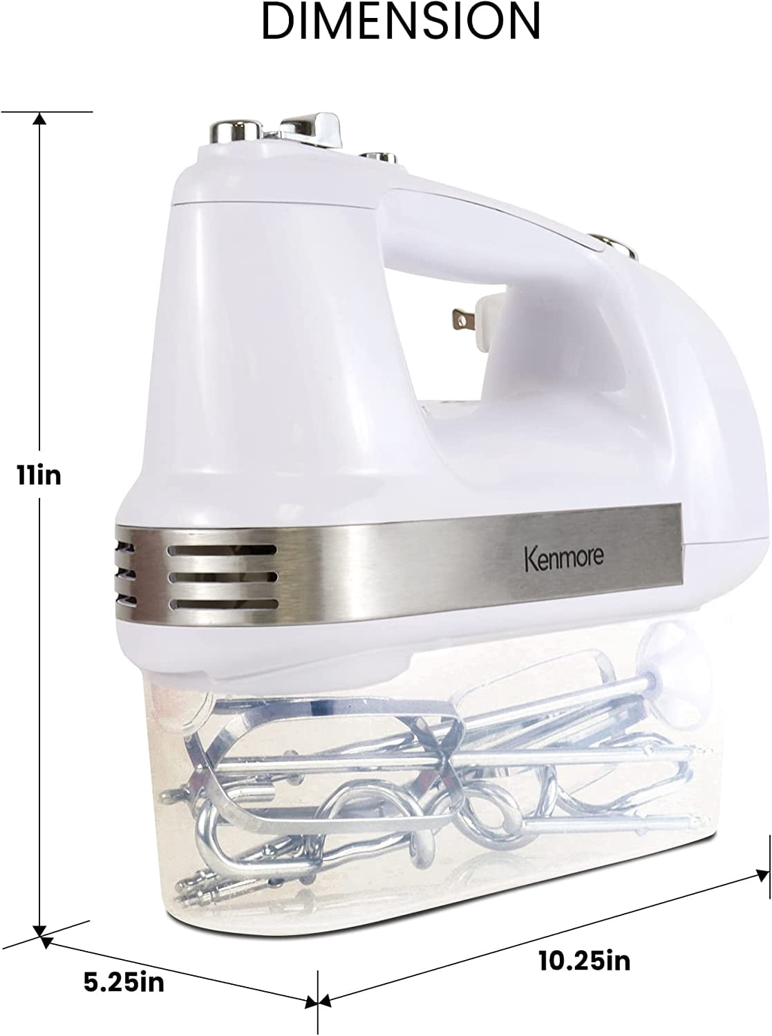 5-Speed Hand Mixer with 250W Motor, Beaters, Dough Hooks, and Cord Retract for Baking