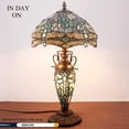 thumbnail image 6 of Rustic Tiffany Table Lamp with Nightlight Sea Blue Stained Glass Dragonfly Style Desk Light Vintage Base 22" Tall Living Room Bedroom Bedside Nightstand Home Office Family WERFACTORY Led Bulb Included, 6 of 7