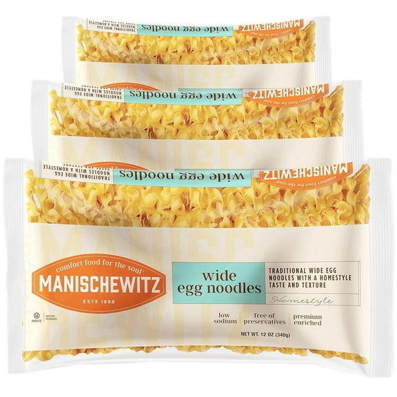 Manischewitz Wide Egg Noodles 12oz 3 Pack  Homestyle Taste & Texture, Premium Enriched, Low Sodium, No Preservatives