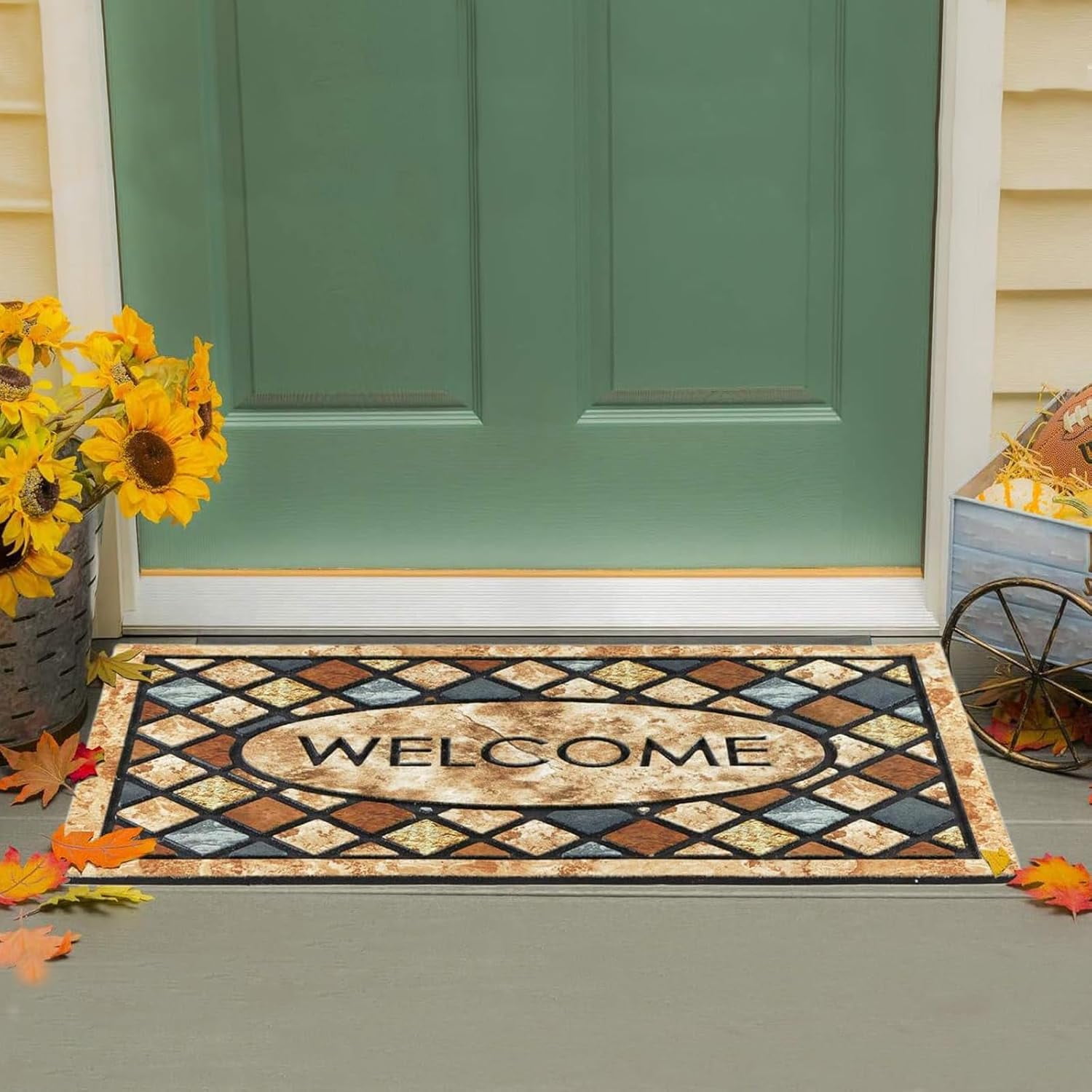 Door Mat Welcome Mat 24 x 36 Inch Front Door Mat Outdoors for Home Entrance Outdoors Mat for Outside Entry Way Doormat Entry Rugs, Heavy Duty Non Slip Rubber Back Low Profile, Dragonfly