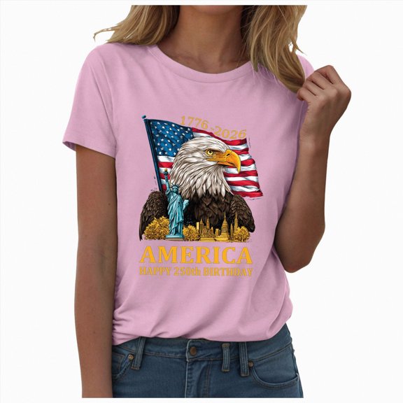 Duqingm Patriotic Shirts 4th of July Patriotic 250th Anniversary 252 Years Freedom Men Women T-Shirt Pink,M