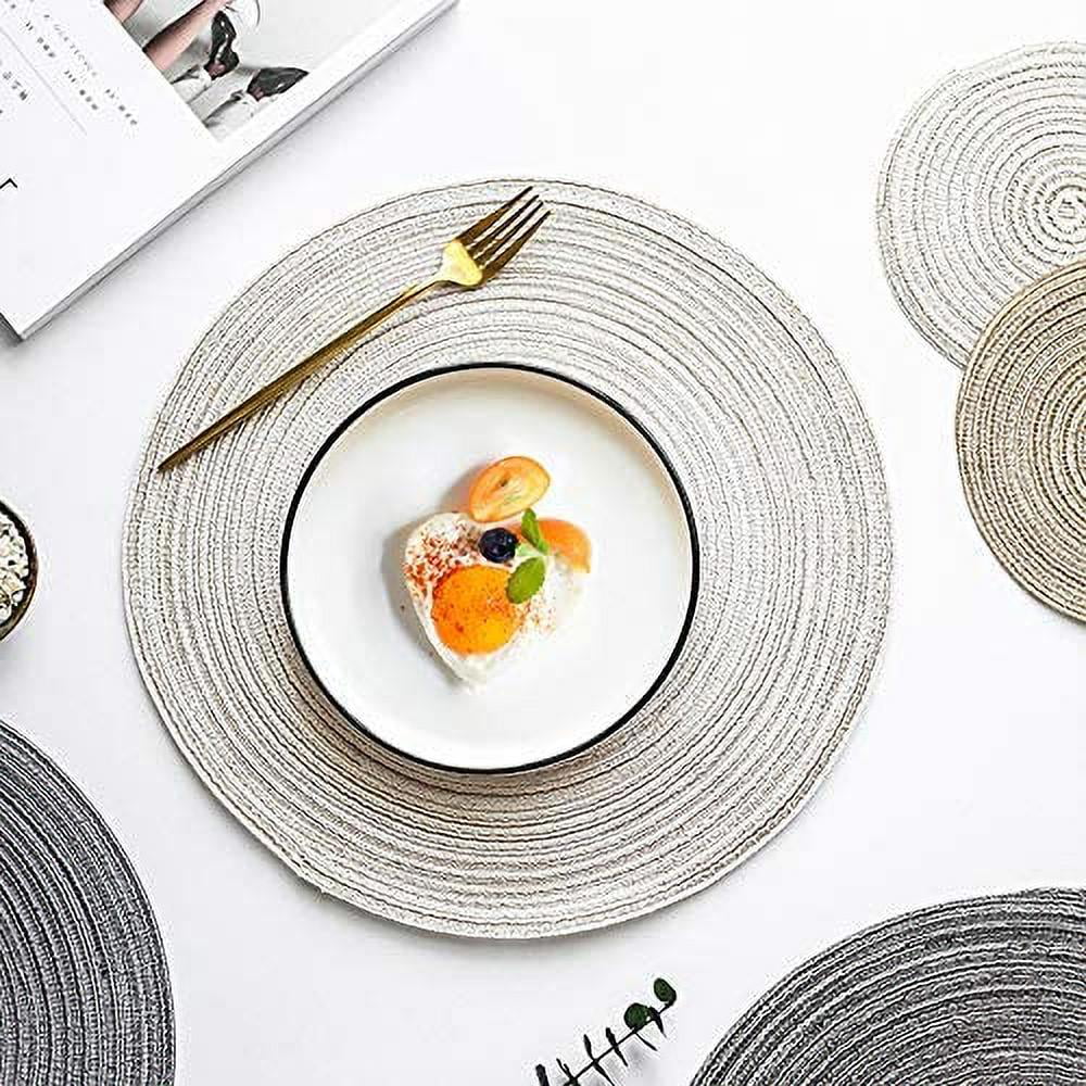 Camkuzon Round Placemats for Dining Table Set of 6 15 Braided Anti-Skid Washable Kitchen Table Mats Aqua White 