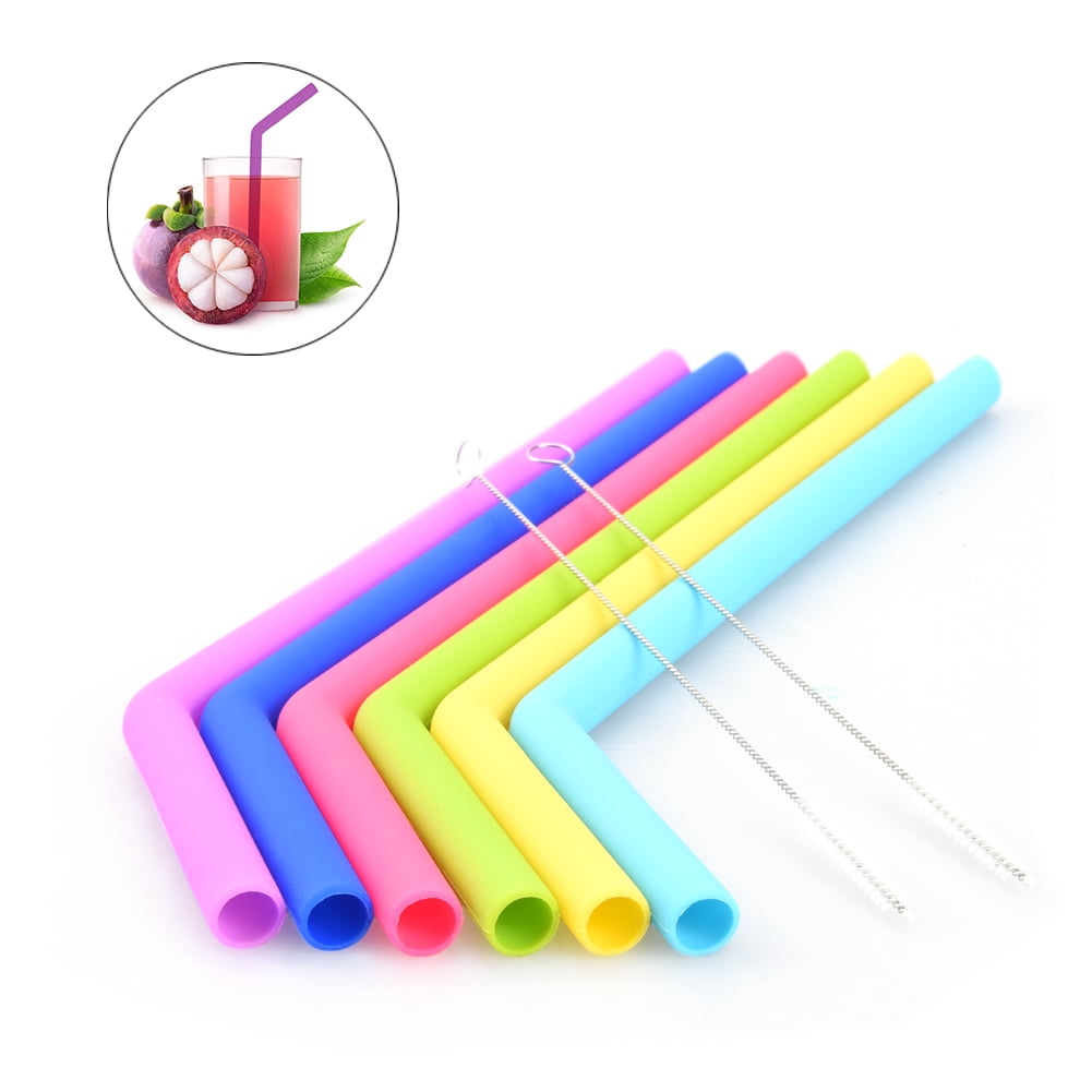 UARTER Colorful Silicone Straws Reusable Drinking Straws with 2 Cleaning Brushes, Extremely Long, 6 Pcs
