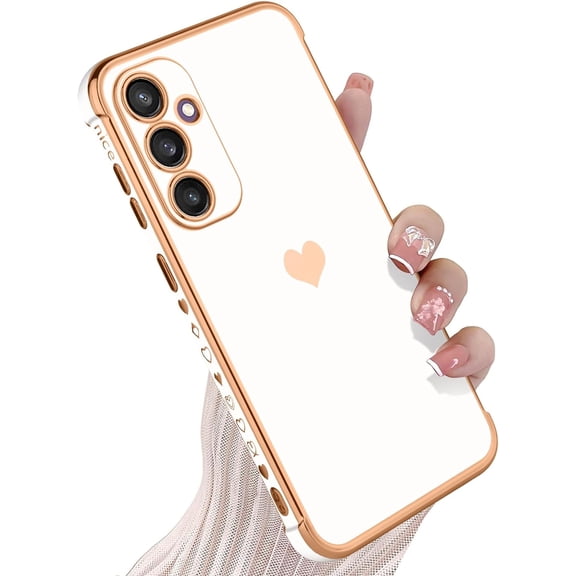 Compatible with Samsung S23 Ultra 5G Case for Women Girl, Plating Edge Cute Love Heart Soft TPU Bumper with 4 Corners Shockproof Protection Phone Case Cover for Galaxy S23 Ultra 5G(White)