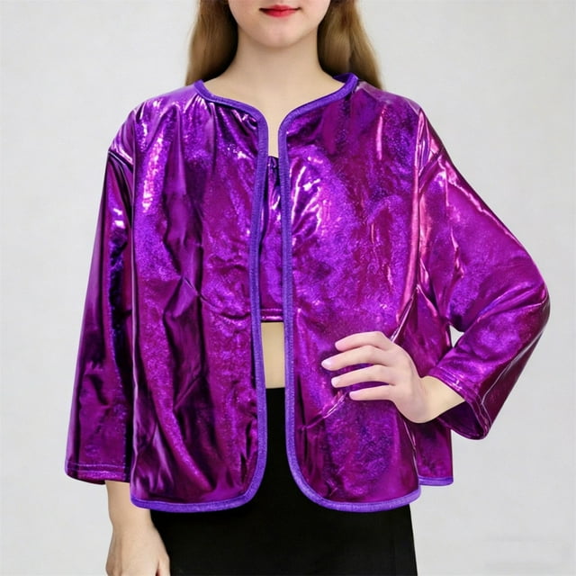 Chaquetas y abrigos casuales sin capucha de manga larga, abrigo de escenario, cárdigan brillante con estampado en caliente, top infantil sin botones y con cremallera, top infantil de poliéster