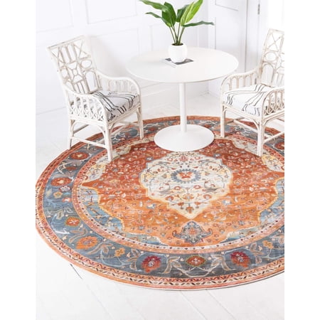 Baracoa Collection Area Rug - Miramar (8' 4" Round, Rust Red/ Blue)