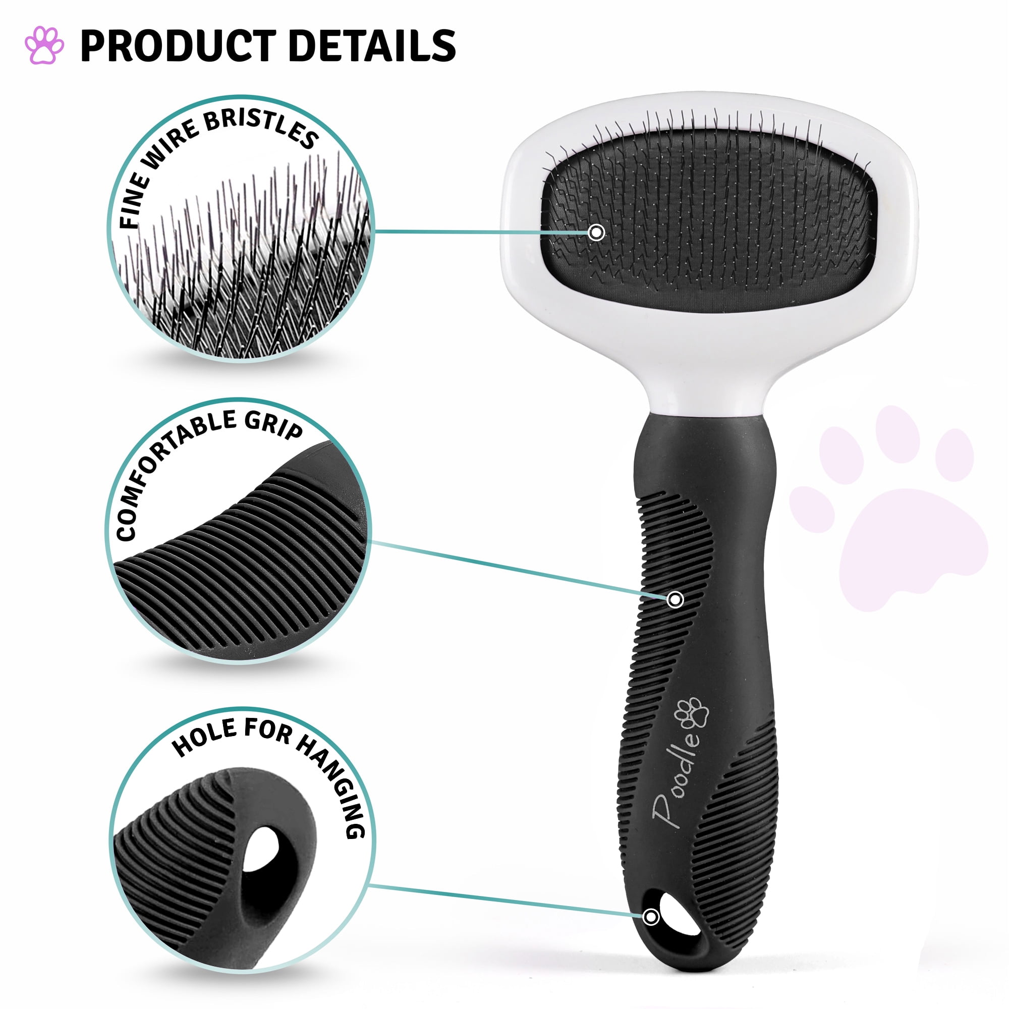 Poodlie Pet Slicker Brush for Dogs Cats Rabbits, Gentle Small Curly Large  Coat Grooming - Walmart.com