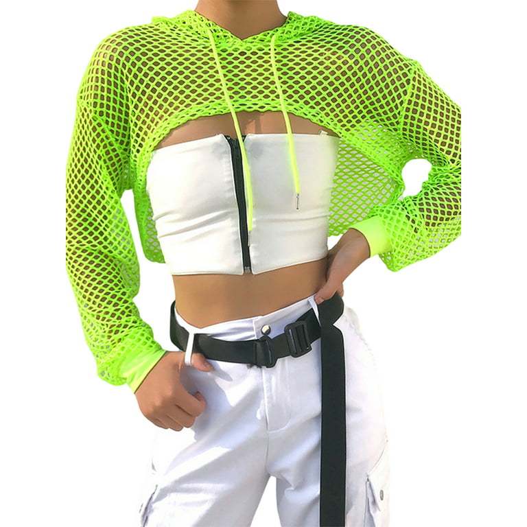 lykke Centrum kultur Douhoow Women Neon Mesh Fishnet Cover Up Long Sleeve Perspective Cropped  T-Shirts - Walmart.com