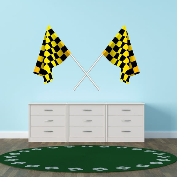 Sports Wall Decals for Boys Bedroom - Black and Yellow Taxi themed Checkered Flags DIY & Creativity Boy Girl Bedroom Wall Sticker - Size: 10 In x 6 In
