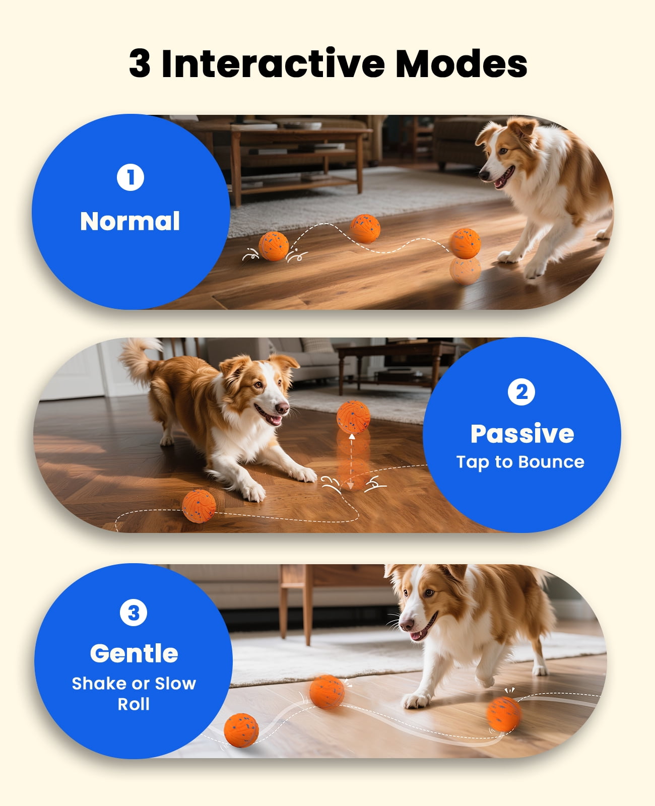 2 Pack Smart Interactive Dog Balls, Automatic Moving Ball for Medium and Large Dogs, ETPU New Material, Motion Activated Rolling & Rotating Bouncy Toy for Dog Stimulation, 1 Orange + 1 Blue