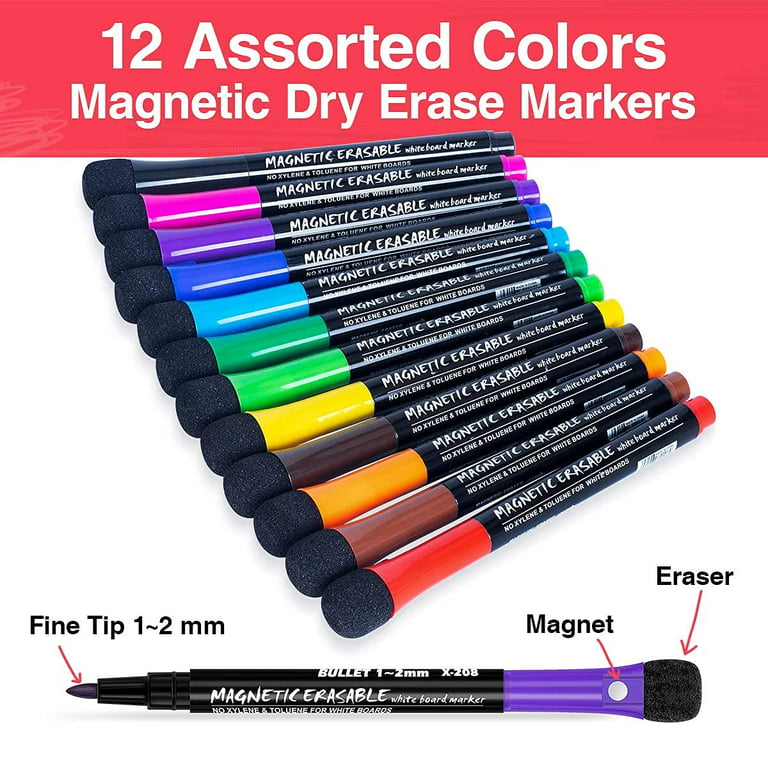 12pc Magnetic Dry Erase Markers, Low Odor White Board Markers Whiteboard  Markers with Erasers for Kids Teacher Supplies for Classroom Work on White  Board, Calender 