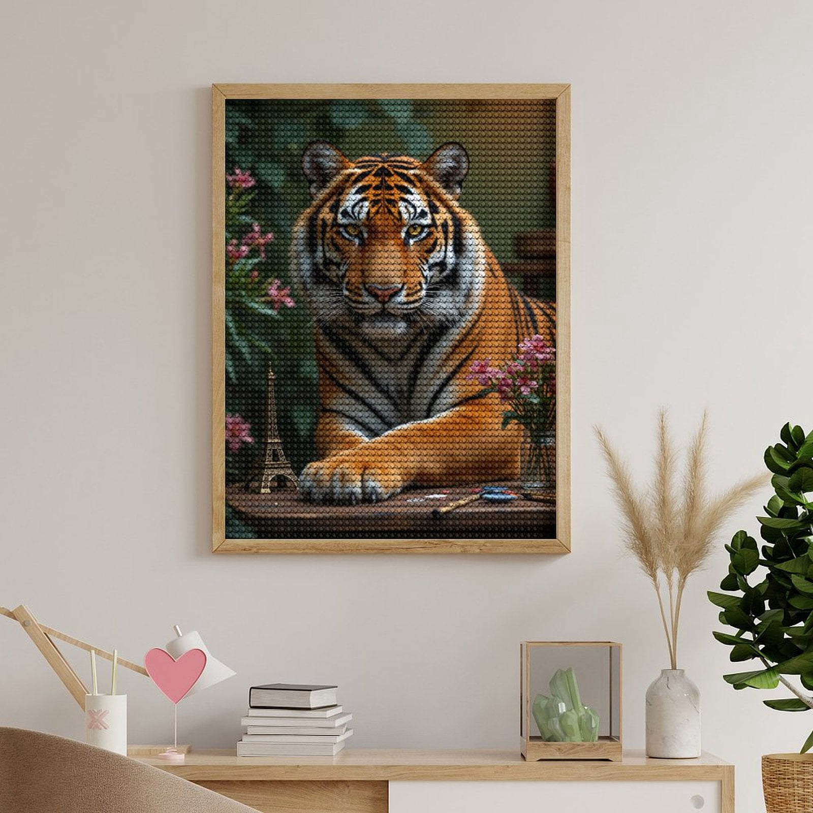 Diamond Art Kit for Adults, Tiger Art Flowers Miniature Tower Diamond Painting for Adults Beginners, 5D DIY Diamond Art Painting Kits, Colorful Diamond Painting Craft for Home Decor 12x16