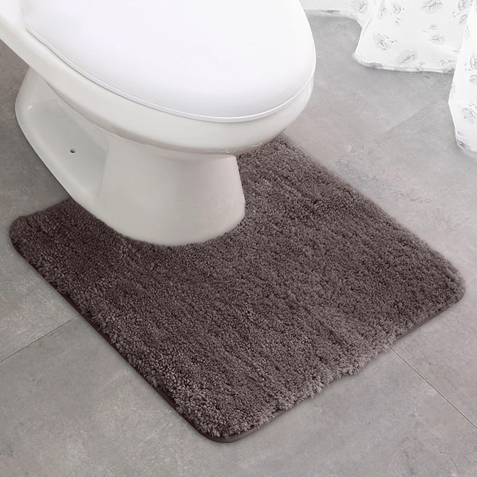 Generic Microfiber Bathroom Contour Rug (20x20, Brown) Shaggy Soft and Absorbent, Non Slip, Thick Plush, Machine Washable U Shape Toilet Rug for Bathroom