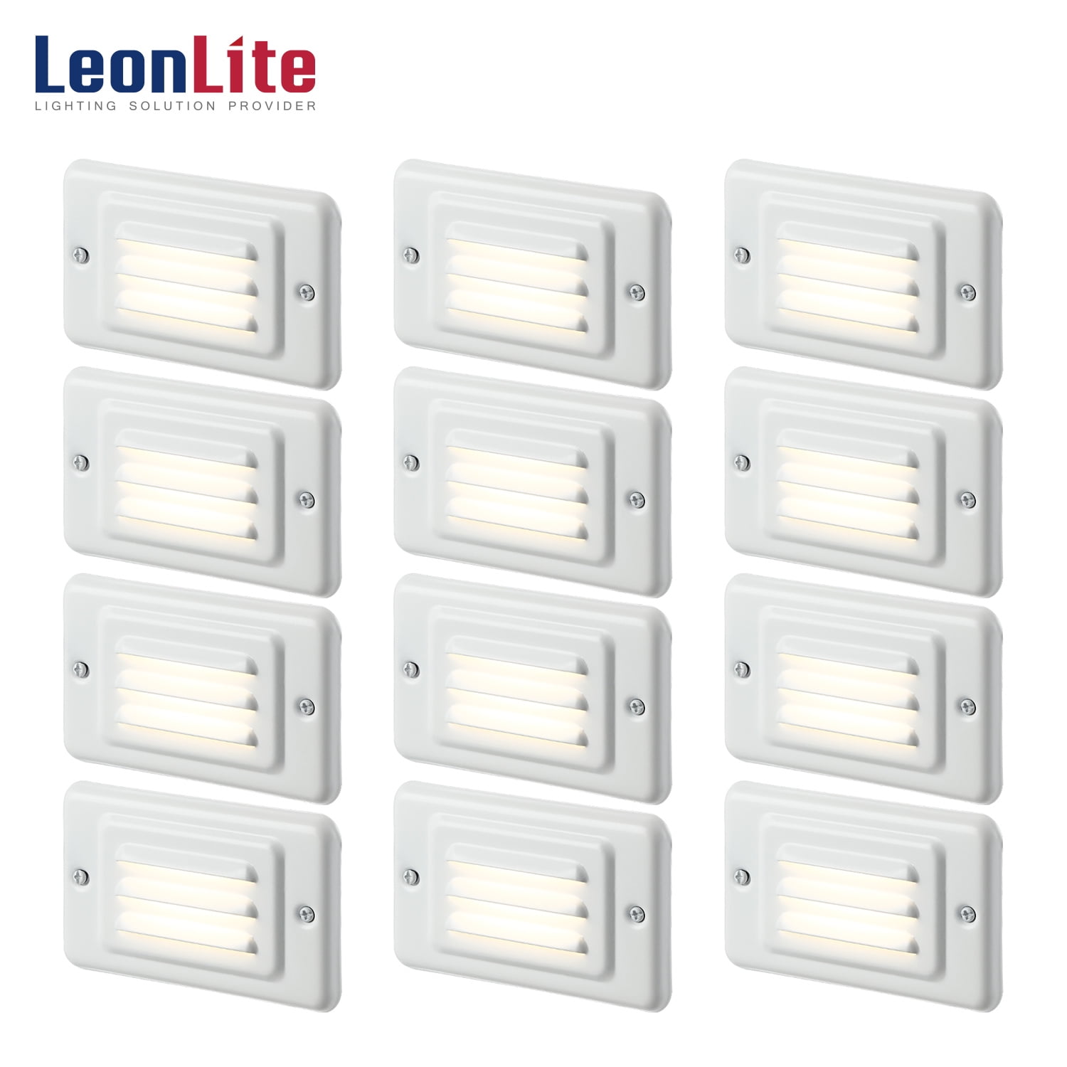 LEONLITE 12Pack 120V LED Louvered Step Lights with Faceplate, Wet