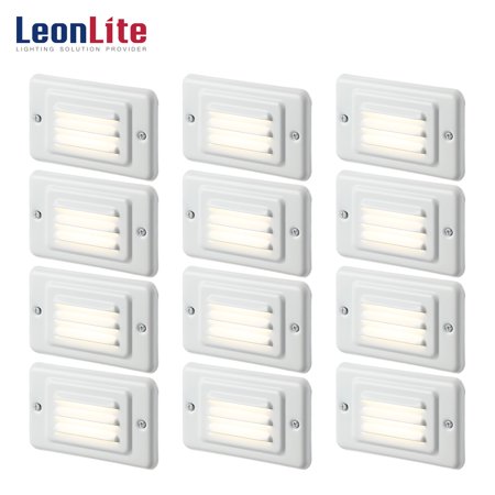LEONLITE 12-Pack 120V LED Louvered Step Lights with Faceplate  Wet Location  Horizontal Mount  3000K Warm White  ETL Listed
